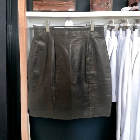 Vintage Byrnes & Baker Black Leather Pencil Skirt High-Waisted Knee Length SZ 6 - Picture 1 of 9